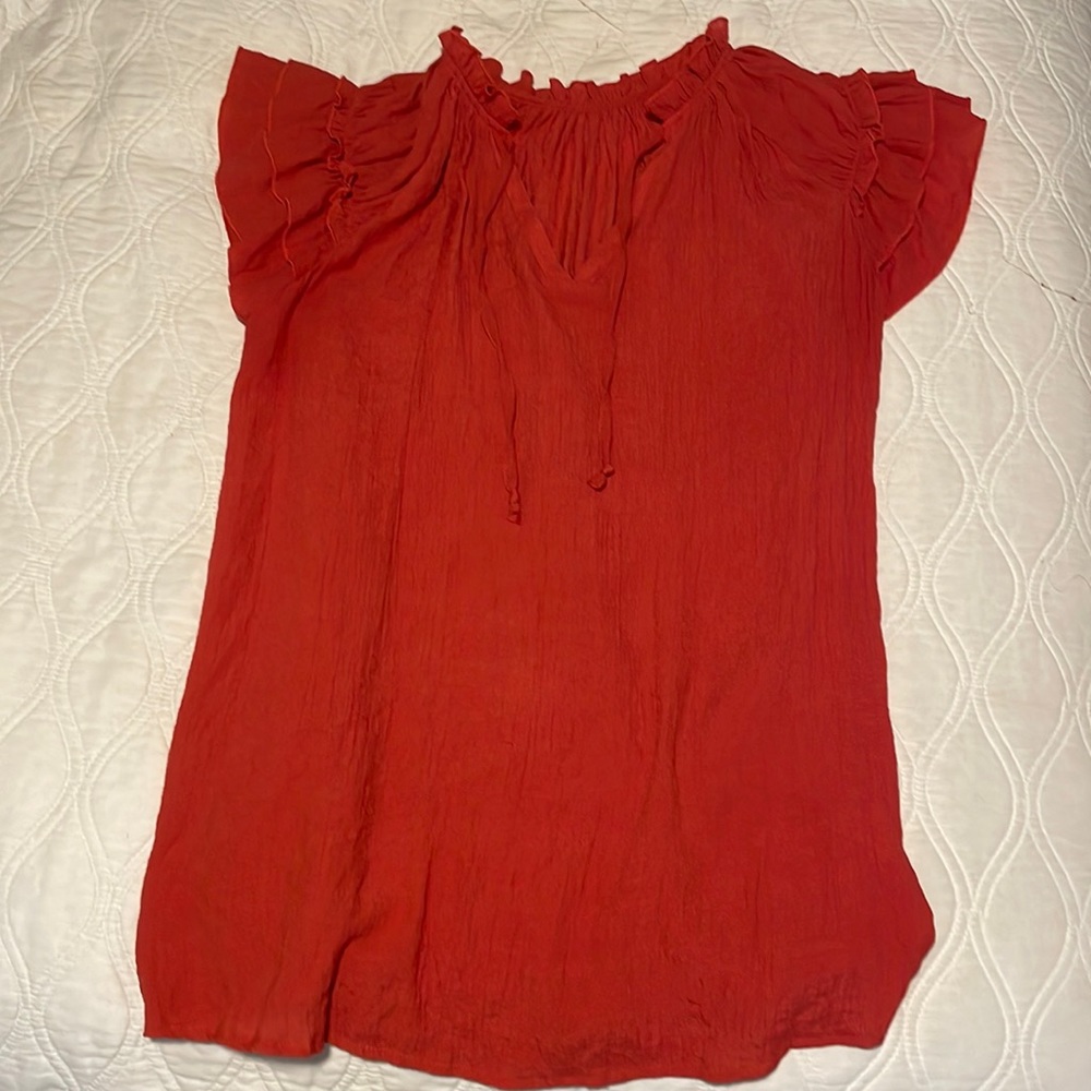 Orangey rust flutter sleeve top